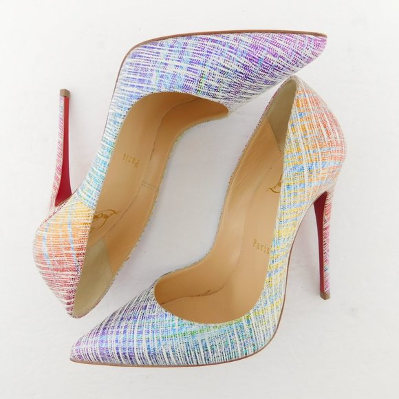CHRISTIAN LOUBOUTIN Rainbow Multicolor Pastel Textured Leather Heel Pumps 35 - Picture 5 of 9
